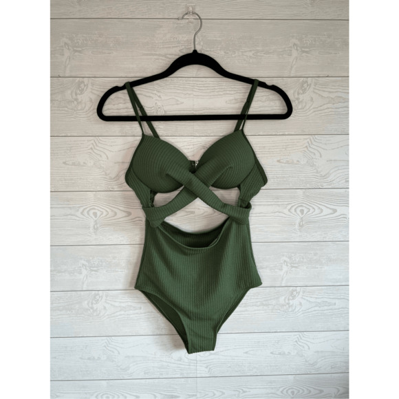 Cut out Wrap army green one piece swimsuit Size Small - Picture 4 of 8